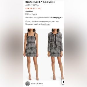 Alice and Olivia Bonita Tweed Aline dress size 4. Worn once. Like new $150